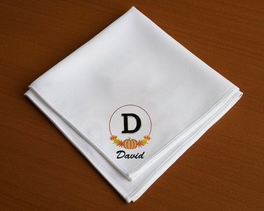 Personalized Men White Cotton Thanks Giving Handkerchief