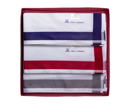Men’s White Handkerchief Set – Mixed Colour Border Collection Pack of 12