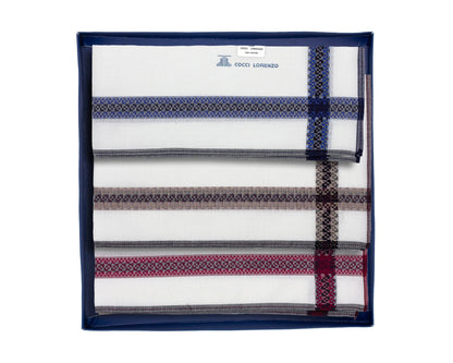 Gentlemen’s Handkerchief Collection – White Base with Vibrant Borders Pack of 6