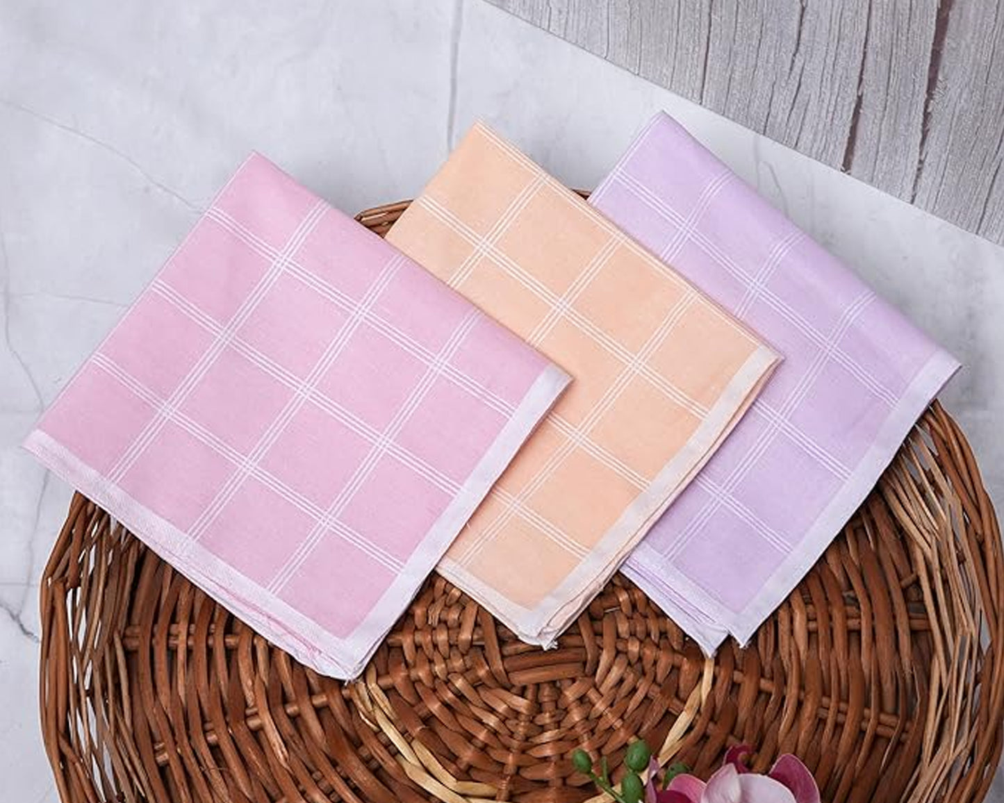 Classic Vintage Pastel Check Cotton Handkerchiefs for Ladies Set of 6