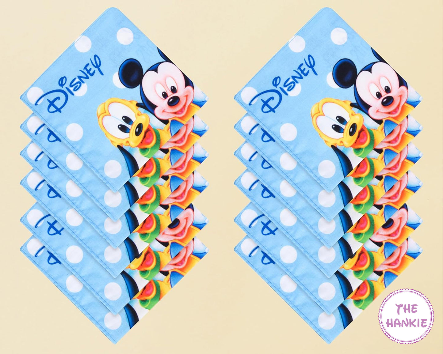 Two packages of Disney-themed tissues with cartoon characters on a beige background.