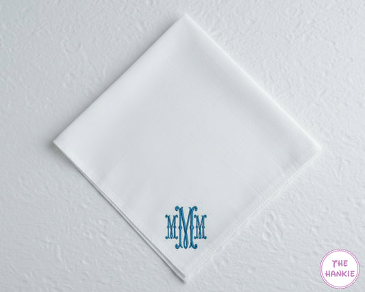 Personalized Initials White Cotton Handkerchief for Men