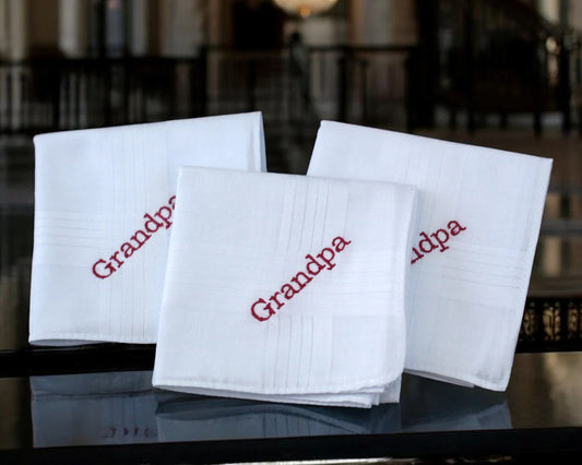 Mens Handkerchiefs with Personalised Embroidered Name or Initials - Set of 3