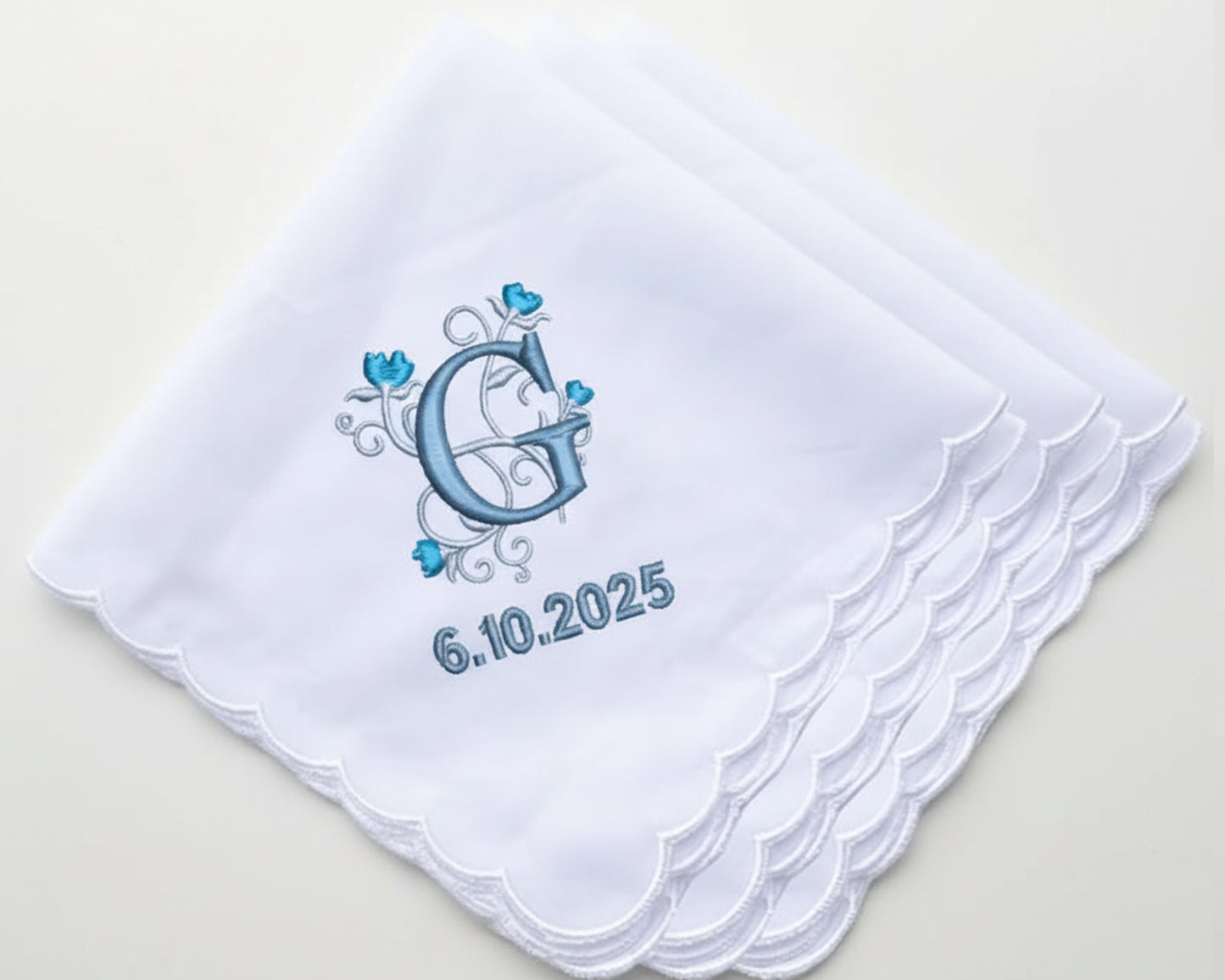 Women’s Embroidered Initial Handkerchief – Monogram with Date Keepsake