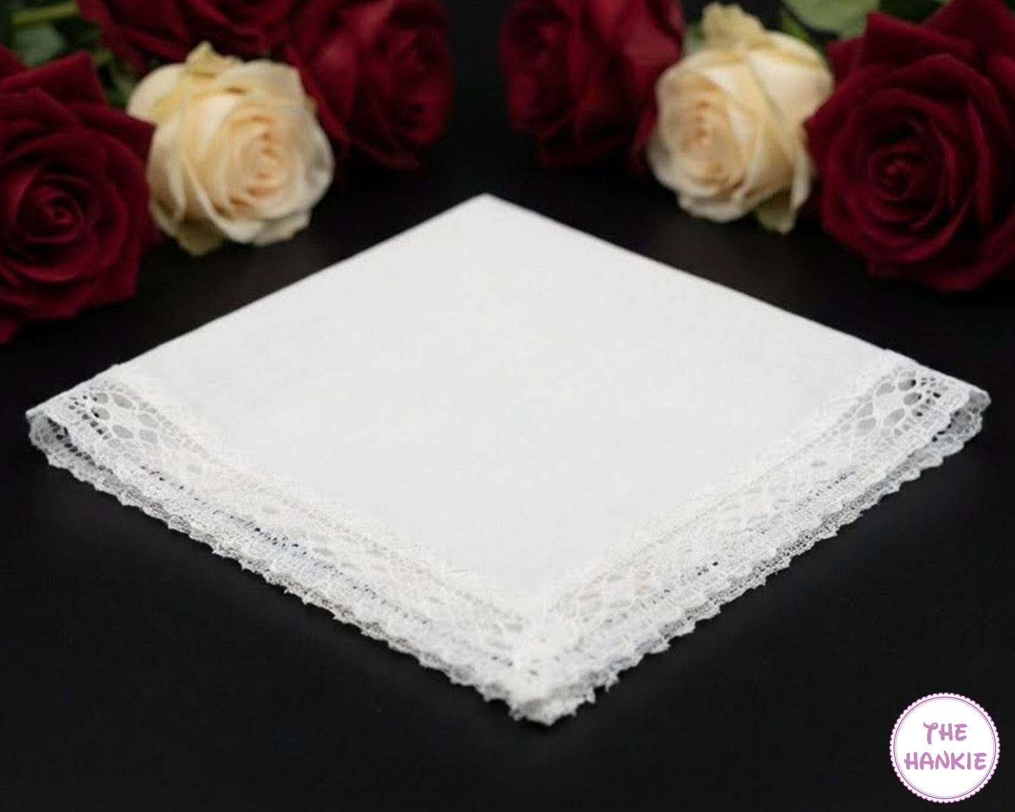Elegant Bridal Handkerchief – White Cotton Hanky with Lace Border