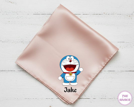 Personalized Satin Doraemon Cartoon Handkerchief with Name