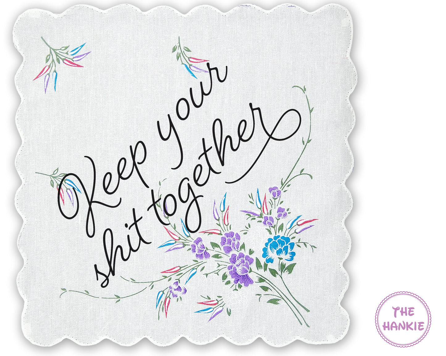 Keep Your Shit Together Wedding Handkerchief - Soft Cotton Scalloped Edge