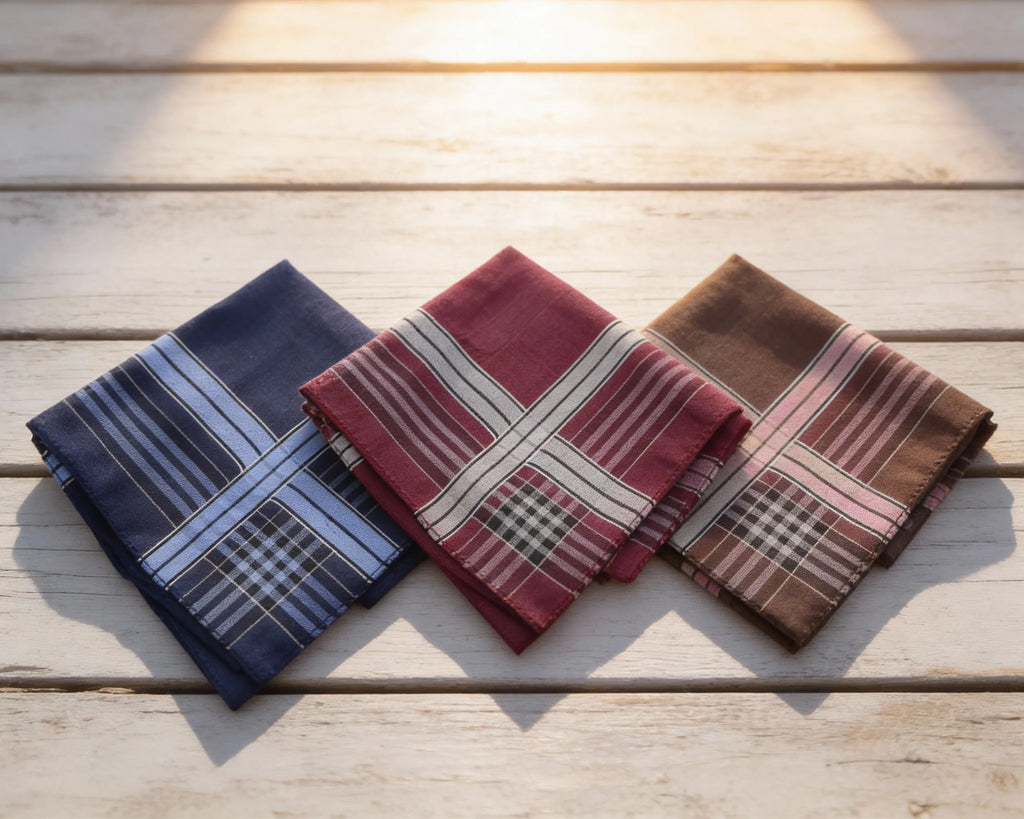 Premium Men’s Cotton Handkerchiefs Set of 3 – Luxury Plaid Hankies
