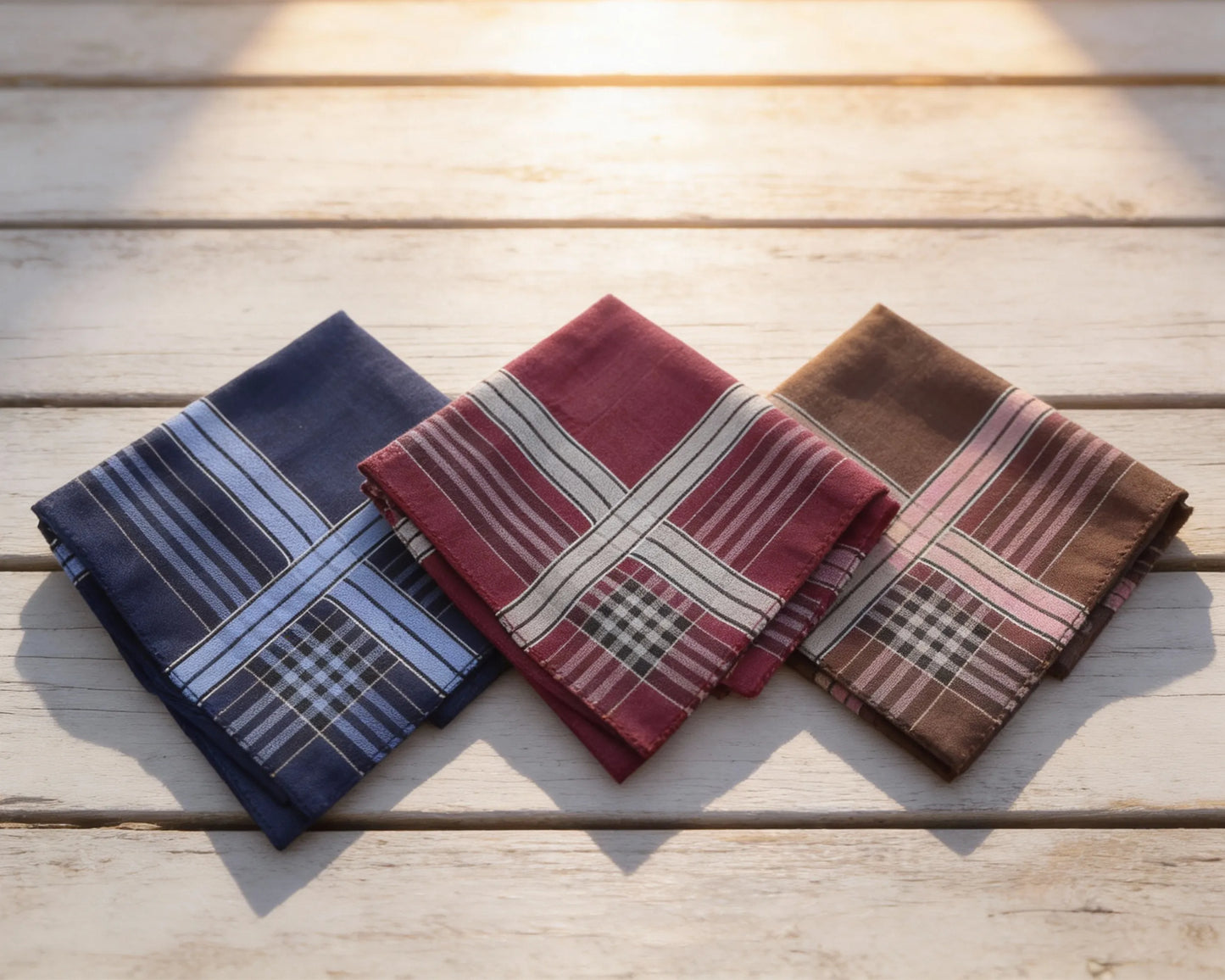 Premium Men’s Cotton Handkerchiefs Set of 3 – Luxury Plaid Hankies