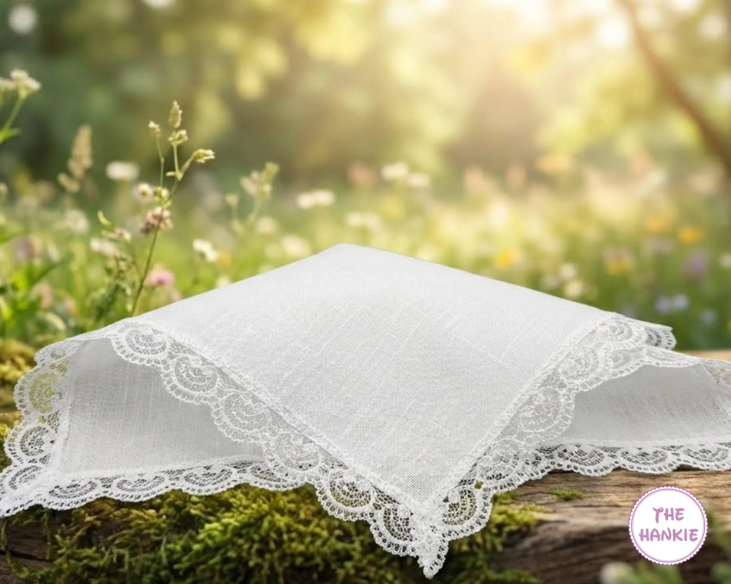 Elegant White Handkerchief – Soft Cotton Floral Lace Trim Bridal Hanky