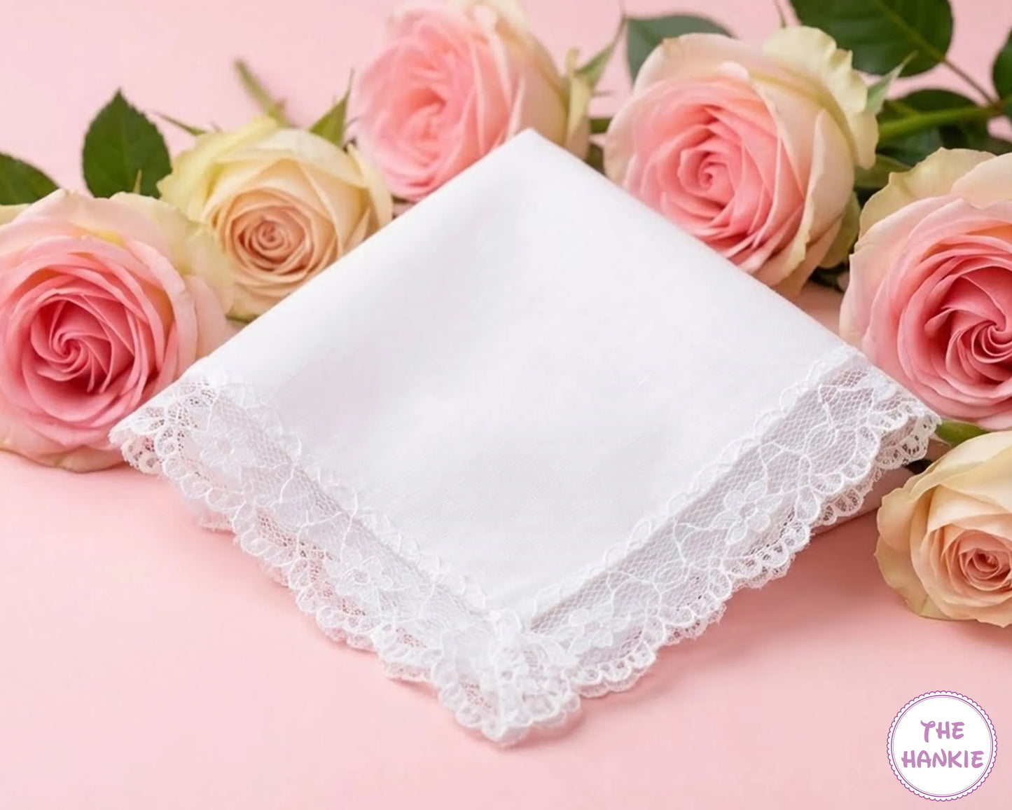 Bridal White Floral Lace Trim Handkerchief – Elegant Wedding Lace Hanky