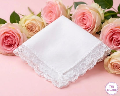 Bridal White Floral Lace Trim Handkerchief – Elegant Wedding Lace Hanky