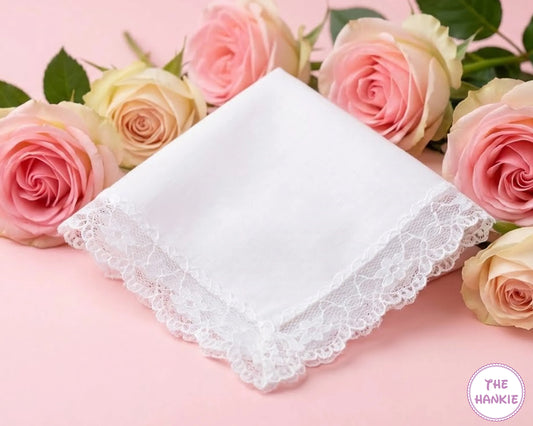 Bridal White Floral Lace Trim Handkerchief – Elegant Wedding Lace Hanky