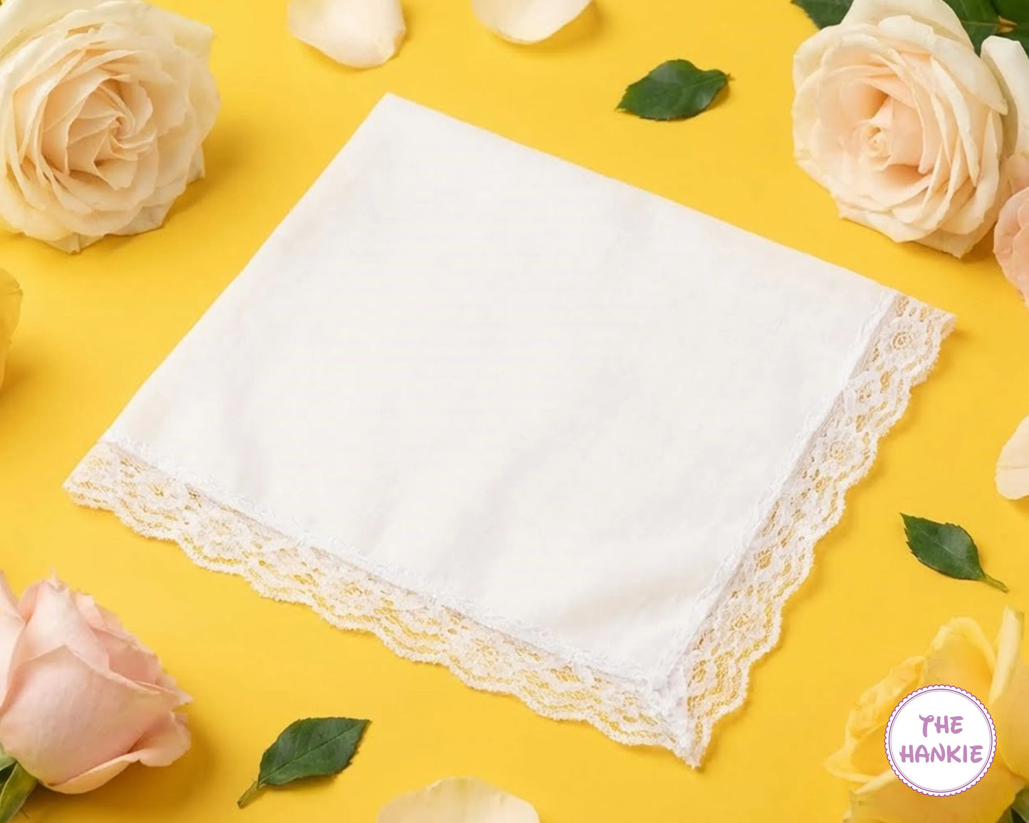 Classic White Cotton Handkerchief for Women with Lace Edge