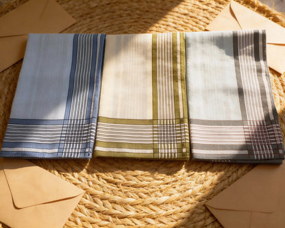 Men’s Cotton Handkerchief Set of 3 – Classic Striped Hankies
