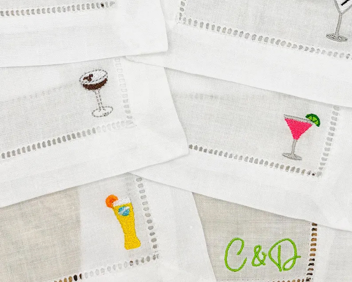 Fun Cocktail Embroidered 100% Cotton Napkins – Set of 4