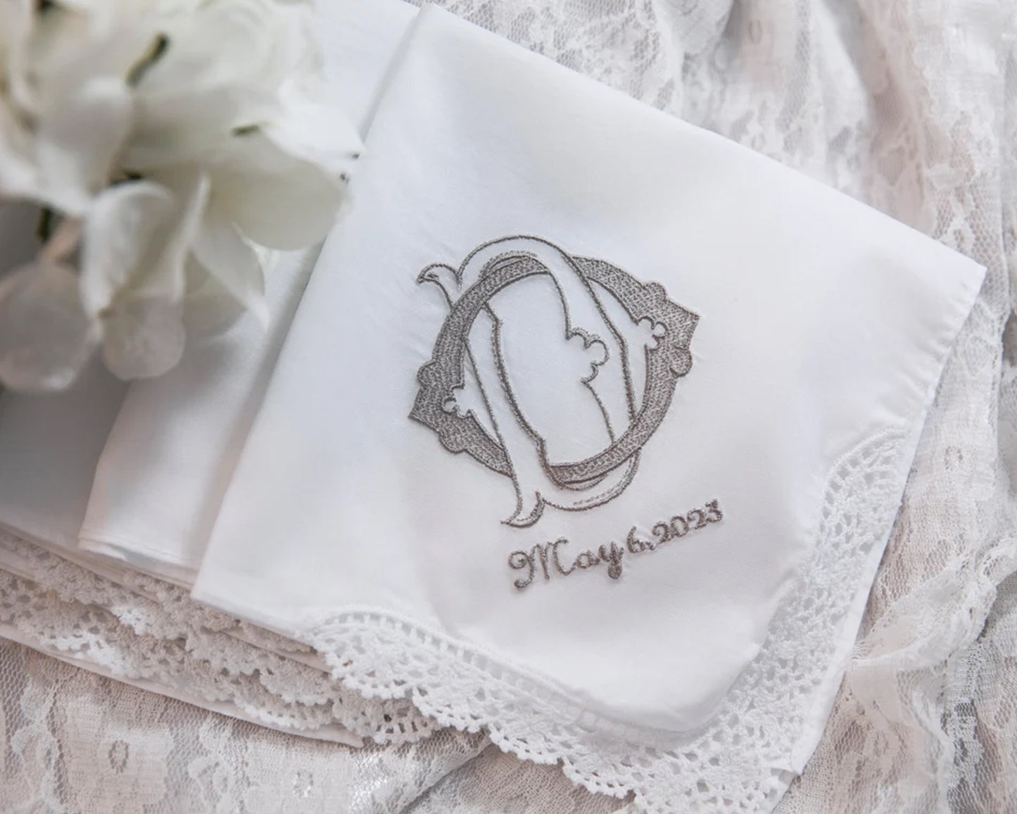 Handkerchief Monogrammed Lace or Plain for Wedding or Gifts