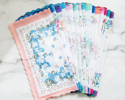 Women’s Elegant Floral Cotton Hankies with Pastel Borders & Floral Prints