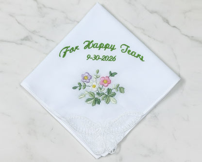 Custom Embroidered Wedding Handkerchief – Mother of Groom Lace Keepsake