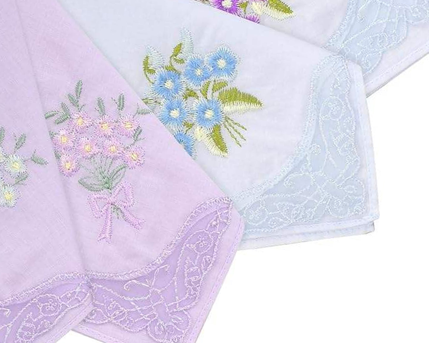 Women’s Floral Embroidered Lace Handkerchief - Set of 12