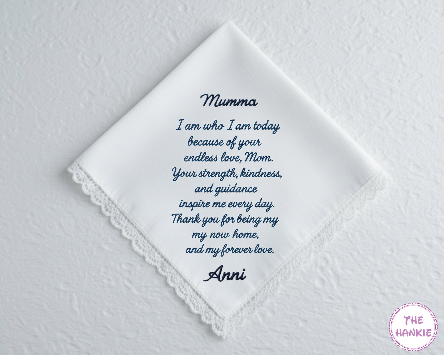 Embroidered Mom Wedding Cotton Handkerchief – Bride’s Gift