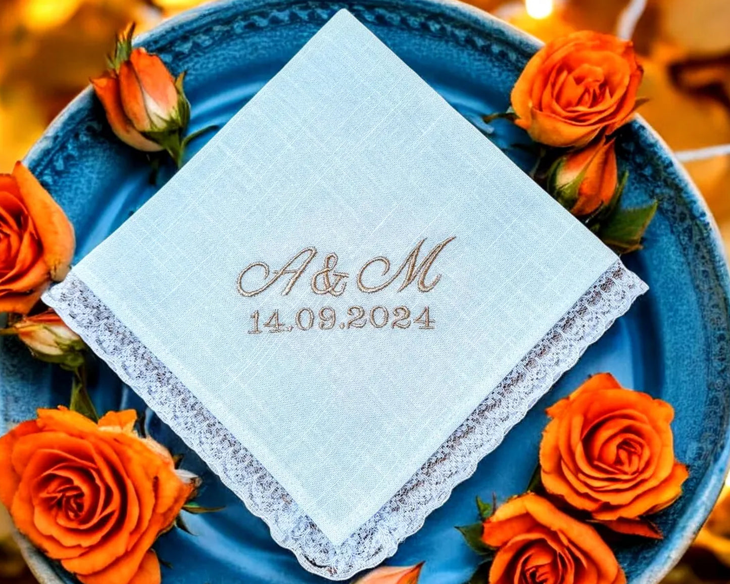 Wedding Embroidered Handkerchief for Bride & Groom