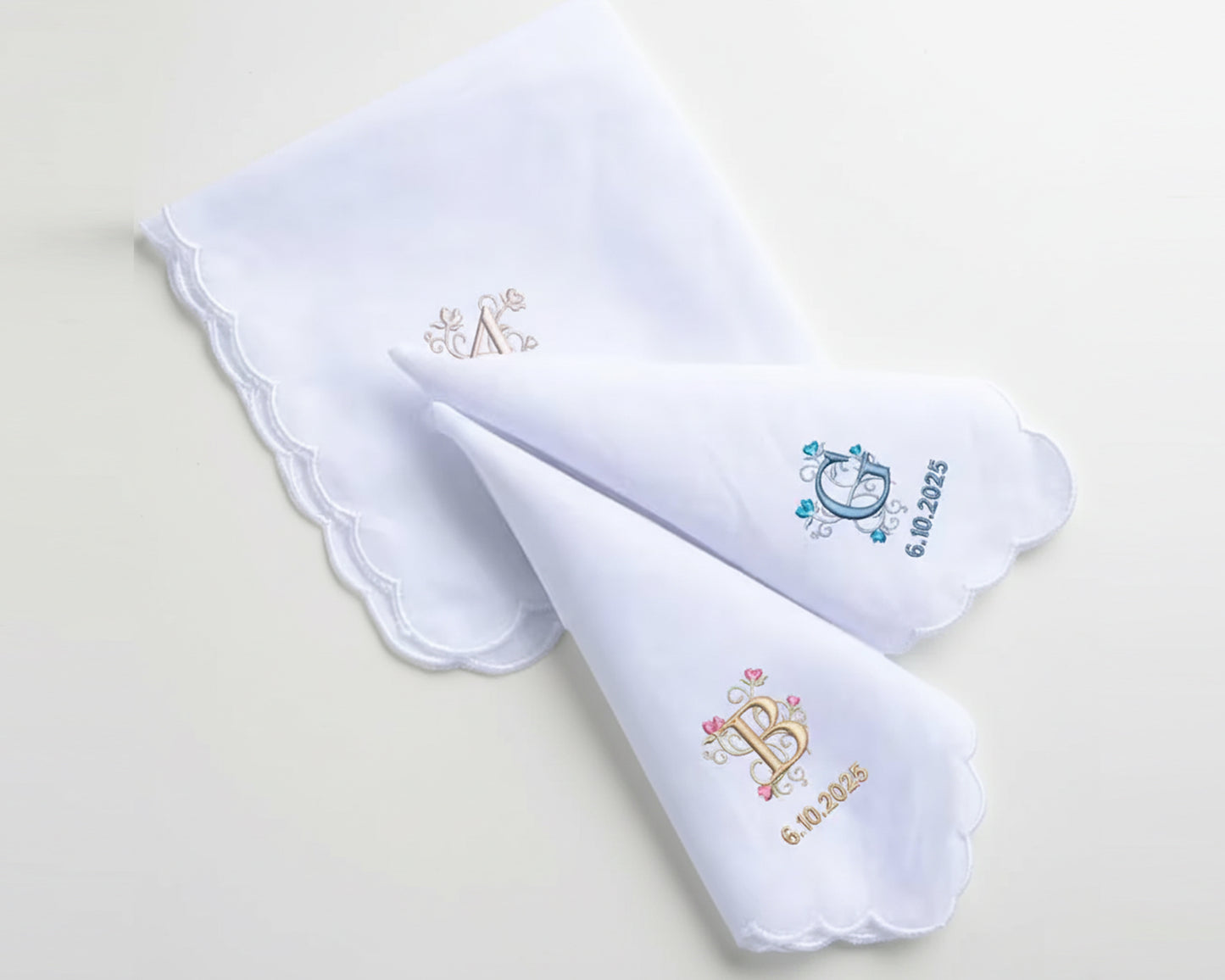 Women’s Embroidered Initial Handkerchief – Monogram with Date Keepsake