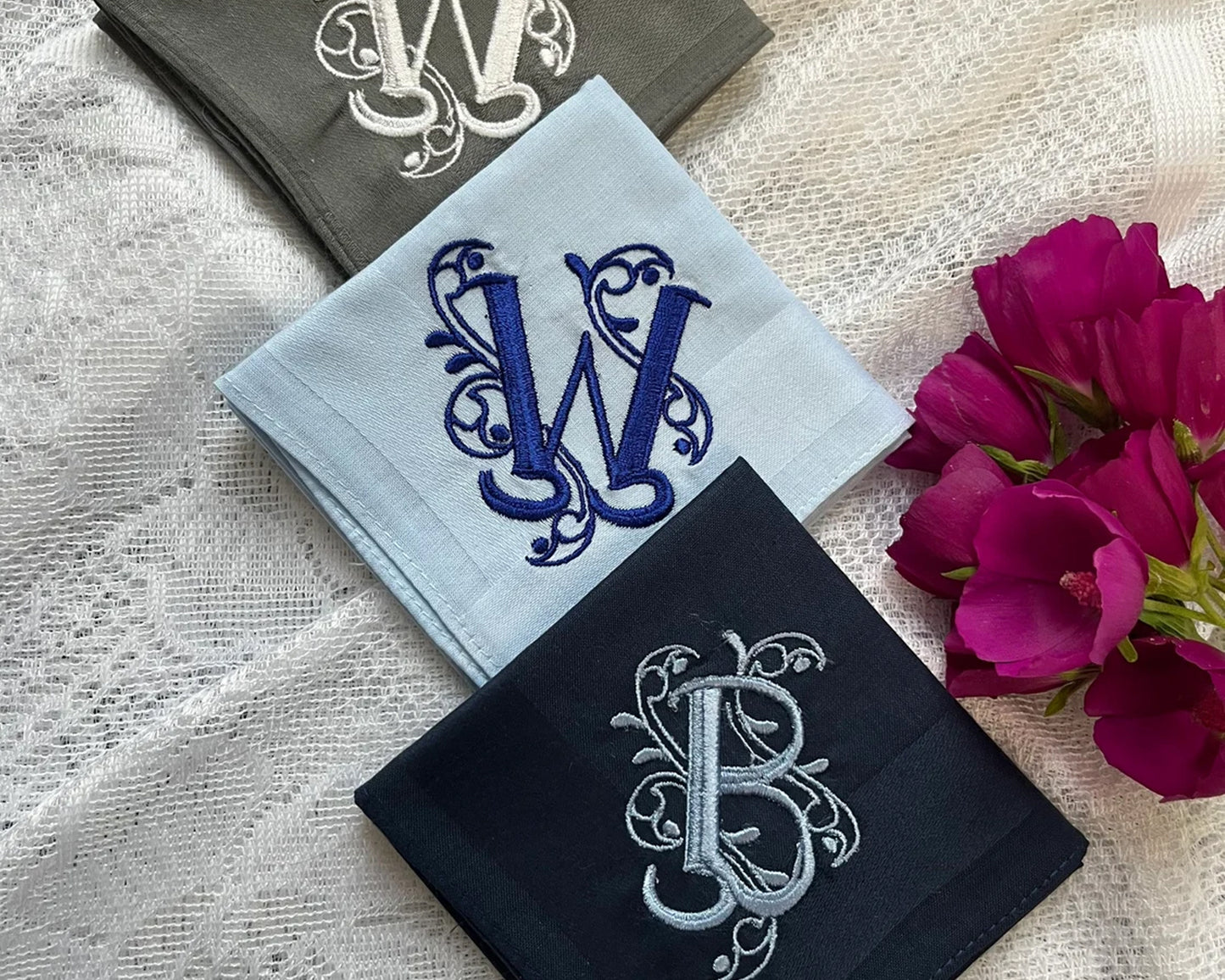 Groomsmen Embroidered Handkerchief - Set of 3