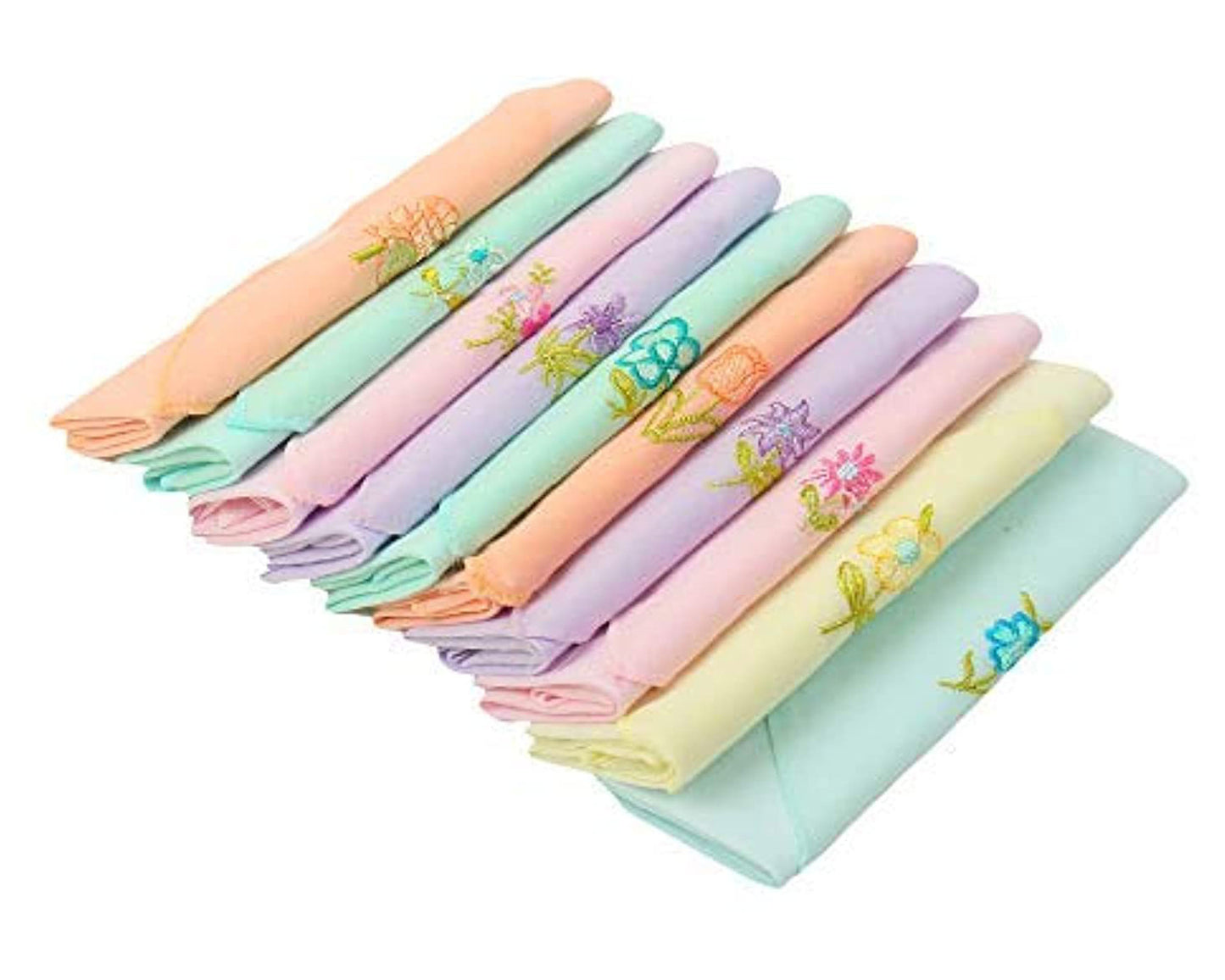 Colorful Pocket Square Floral Embroidery Handkerchief - Pack of 10