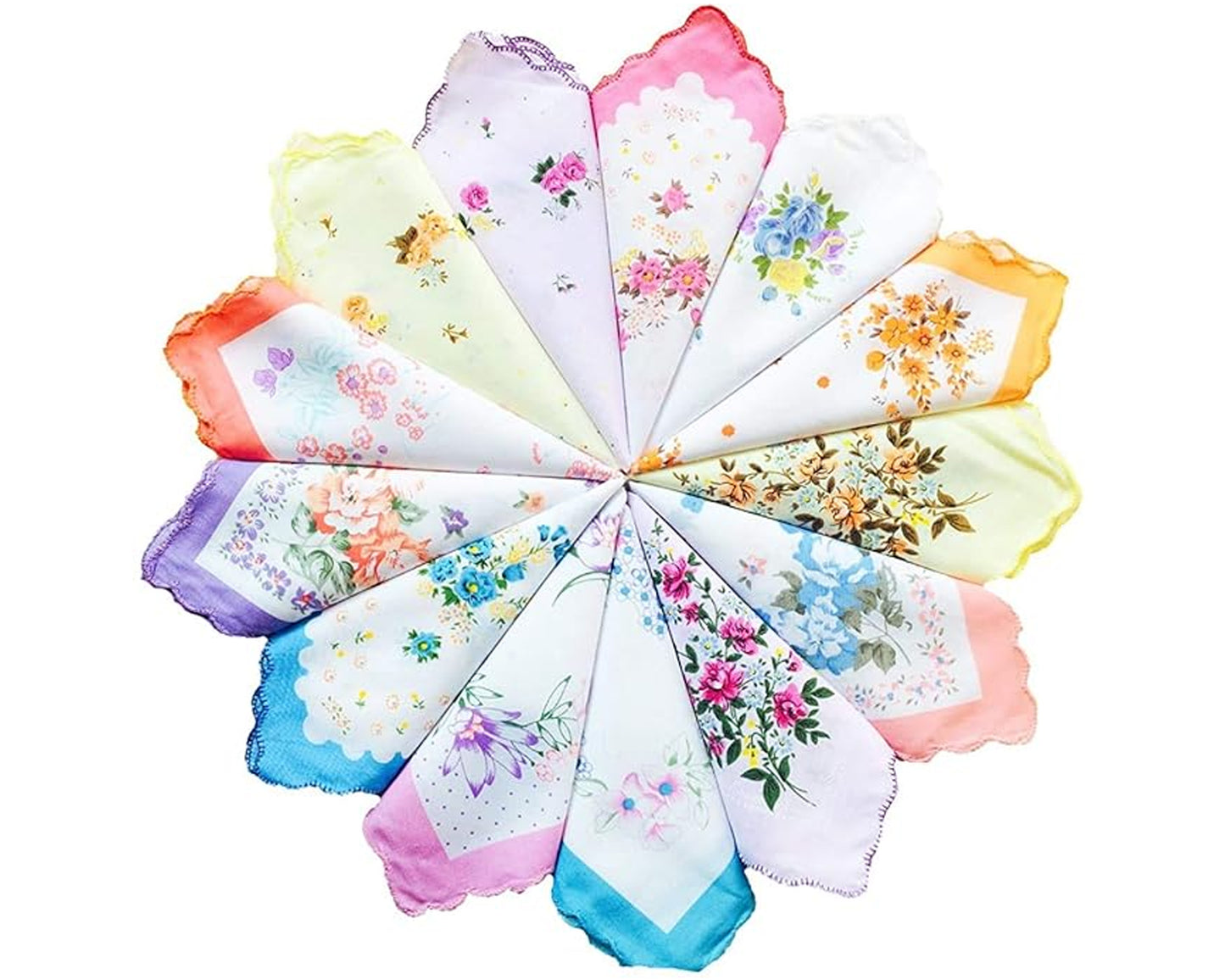 Ladies Cotton Assorted Scallop Edge Handkerchief