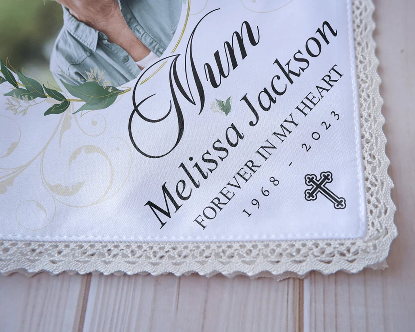 Personalized Botanical Memorial Photo Handkerchief