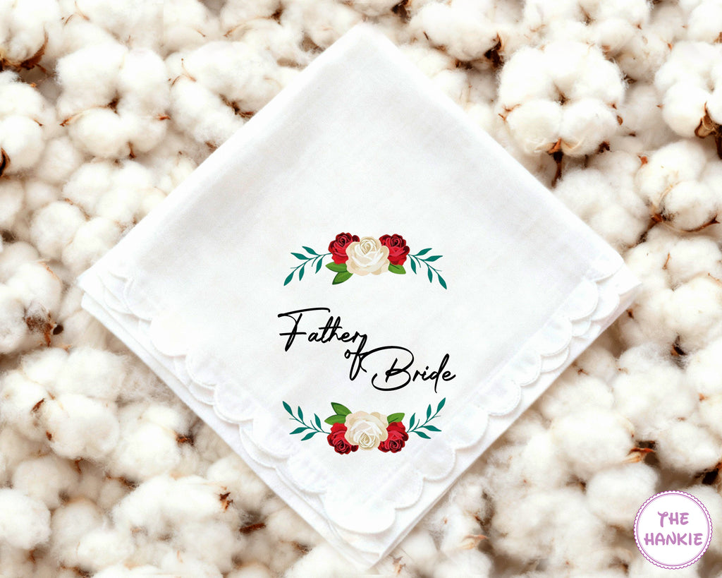 Custom Scallop Edge Floral Handkerchief for Father of the Bride