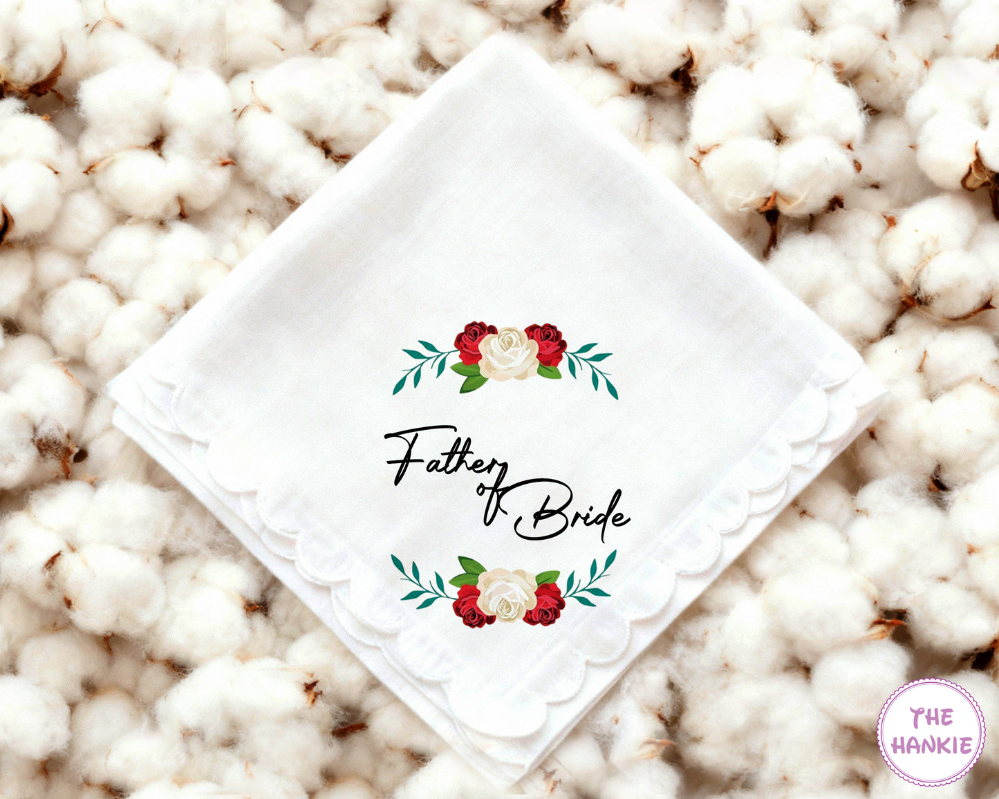 Custom Scallop Edge Floral Handkerchief for Father of the Bride