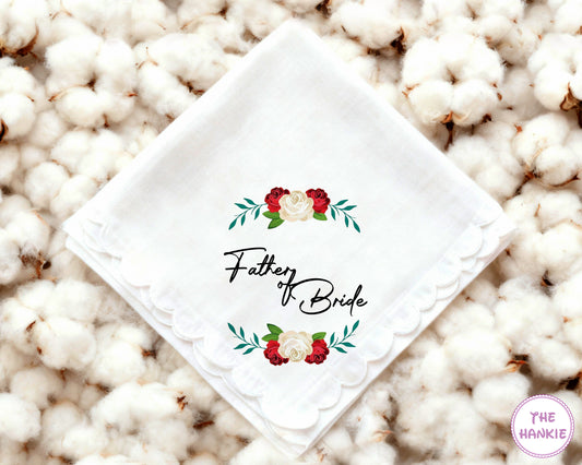 Custom Scallop Edge Floral Handkerchief for Father of the Bride