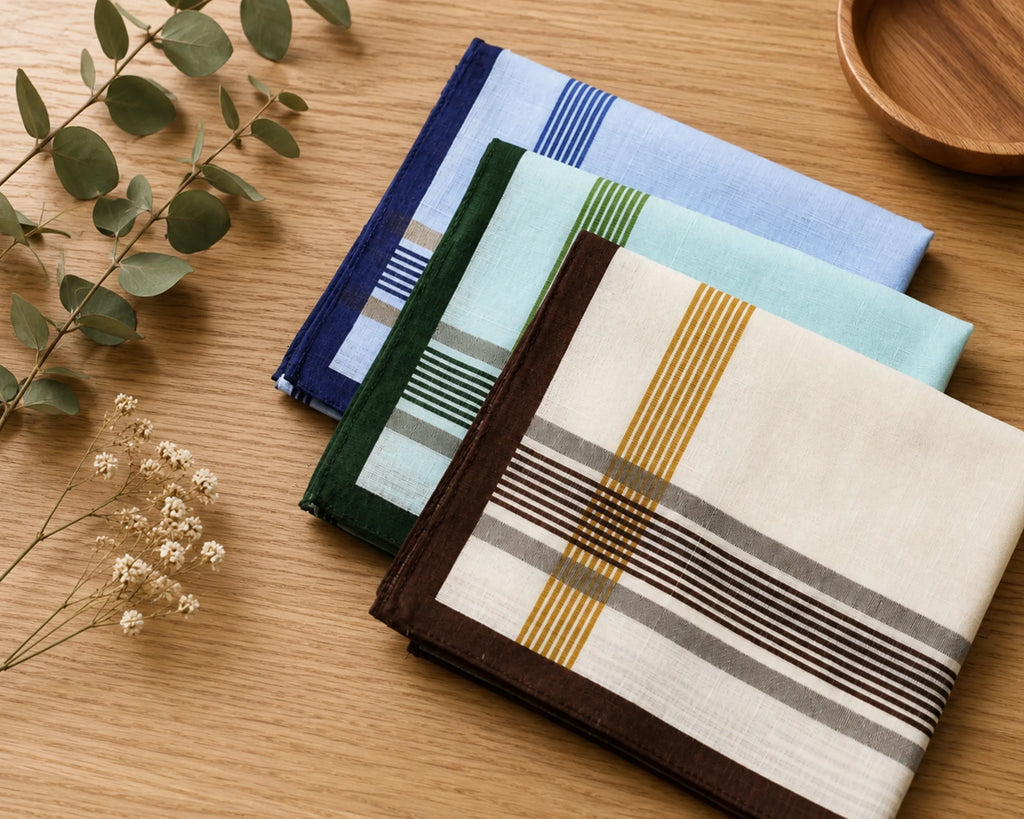 Men’s Cotton Stripe Handkerchief Set of 3 Assorted Colors