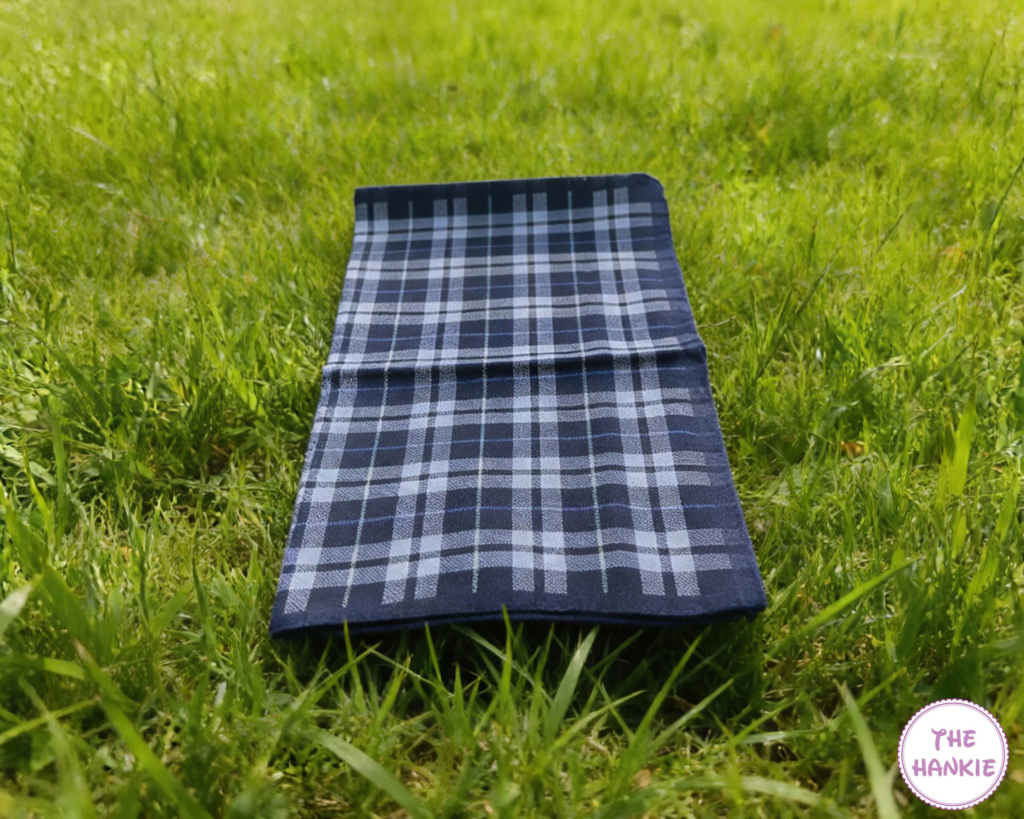 Men’s Blue Plaid Cotton Handkerchief – Classic Check Pocket Hanky