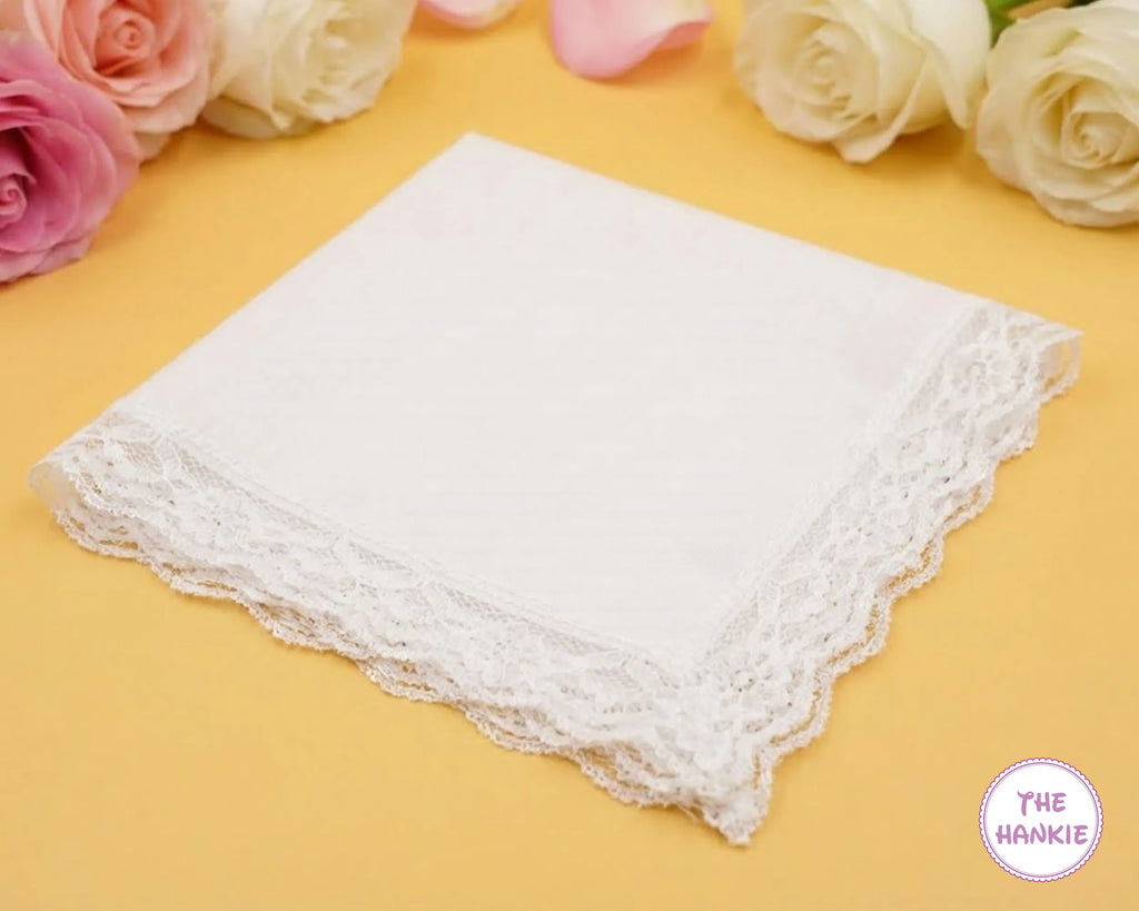 Classic White Cotton Handkerchief for Women with Lace Edge