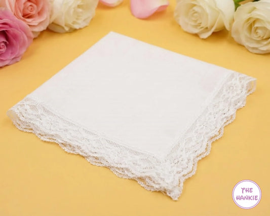 Classic White Cotton Handkerchief for Women with Lace Edge