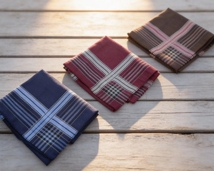 Premium Men’s Cotton Handkerchiefs Set of 3 – Luxury Plaid Hankies