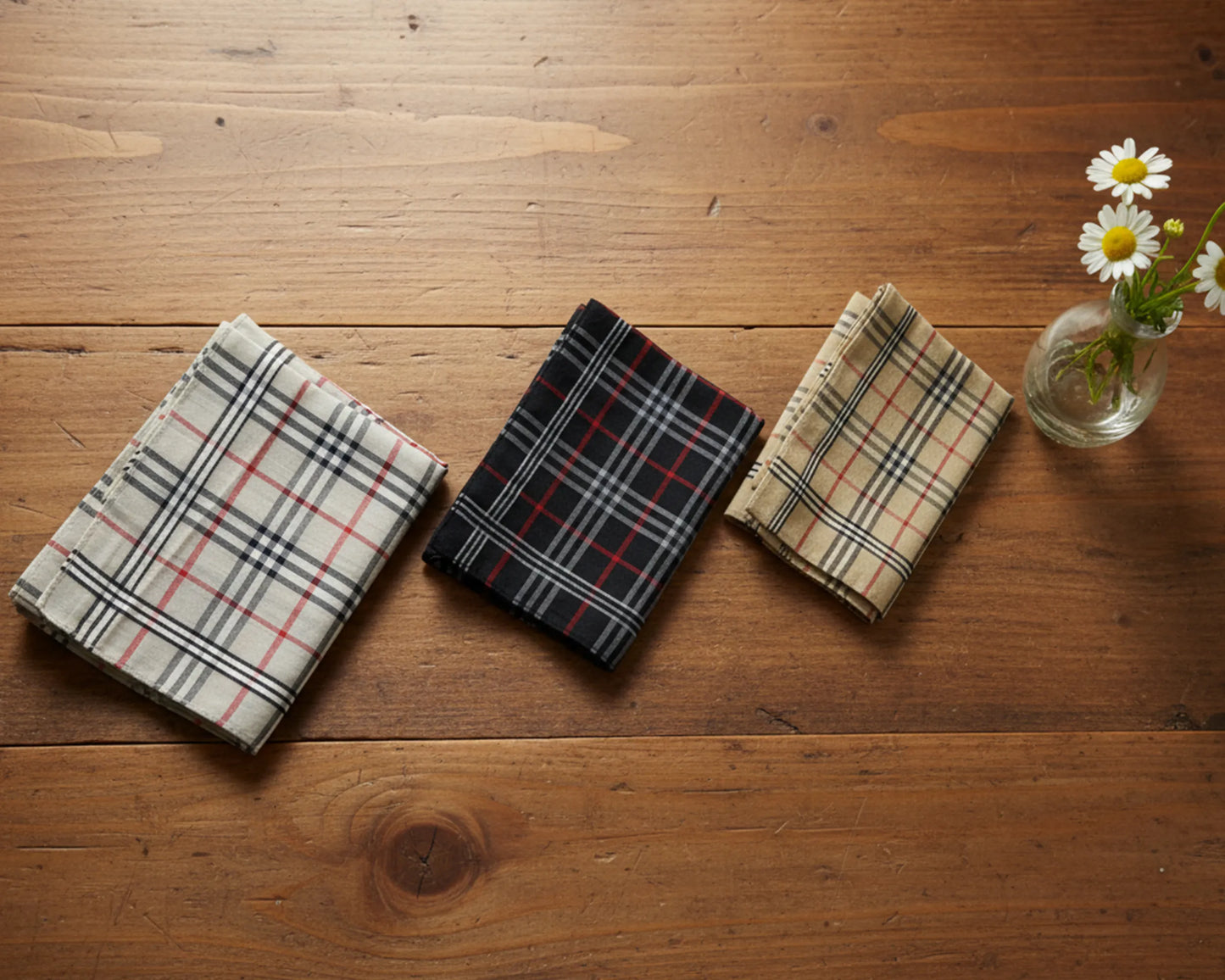 Men’s Classic Plaid Cotton Handkerchiefs – Pocket Hankies Set of 3