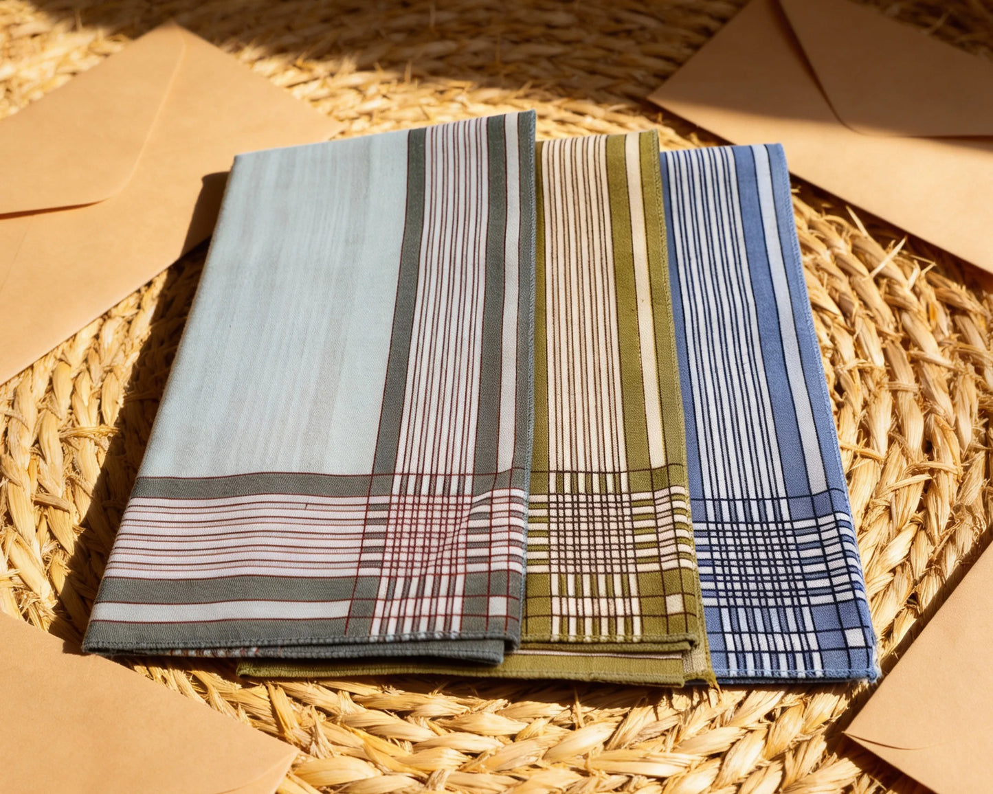 Men’s Cotton Handkerchief Set of 3 – Classic Striped Hankies
