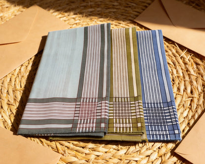 Men’s Cotton Handkerchief Set of 3 – Classic Striped Hankies
