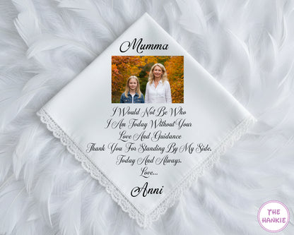 Elegant Lace Cotton Photo Keepsake Handkerchief for Mumma