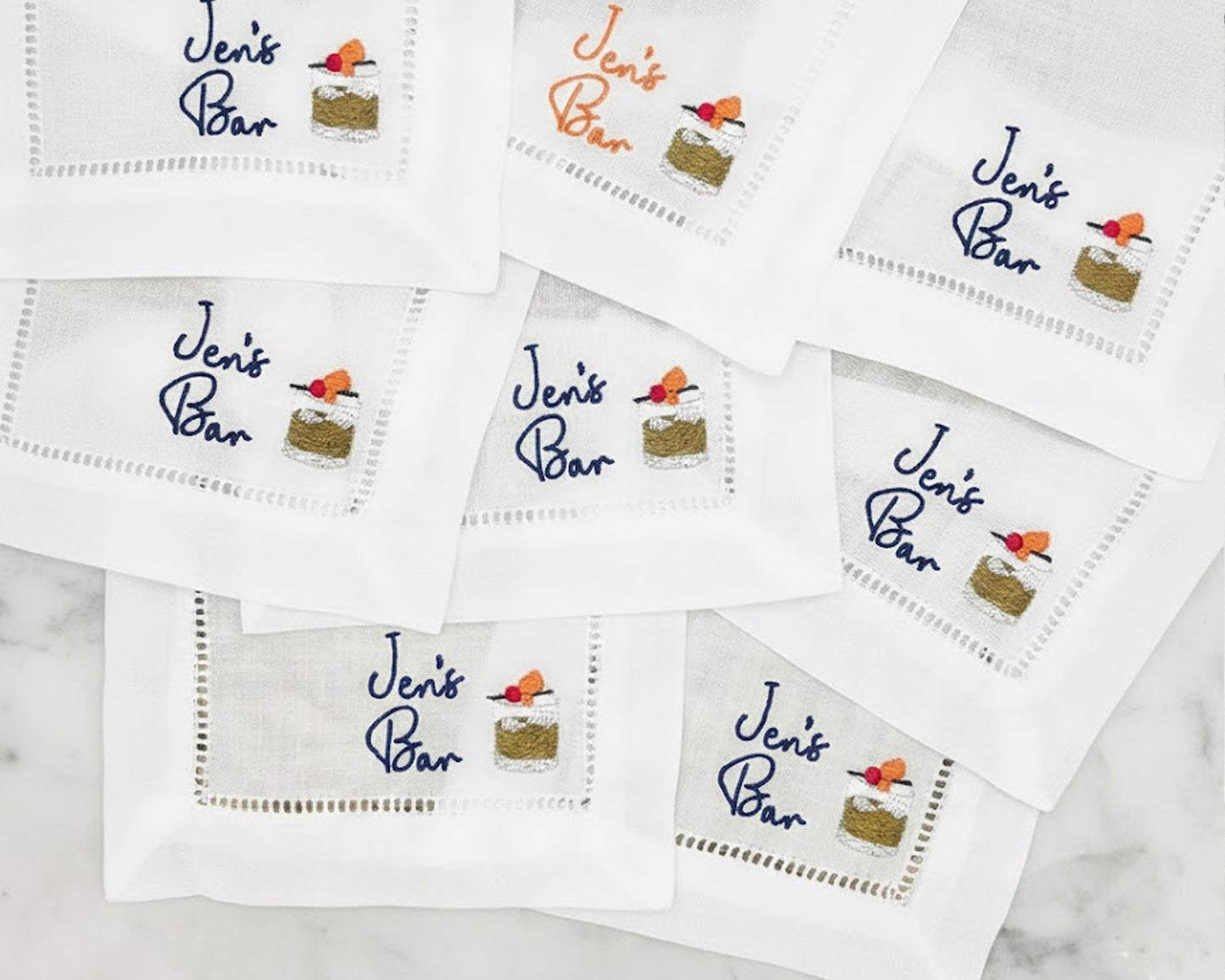 Embroidery Cotton Cocktail Drink Napkins Set of 4