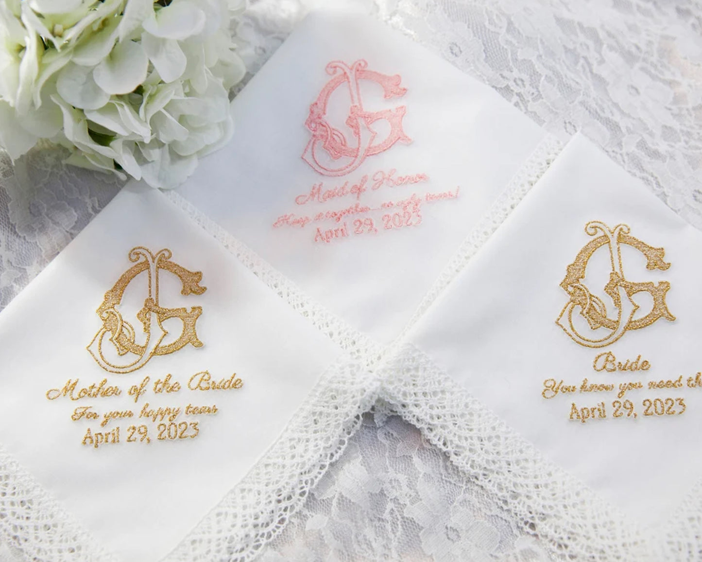 Handkerchief Monogrammed Lace or Plain for Wedding or Gifts