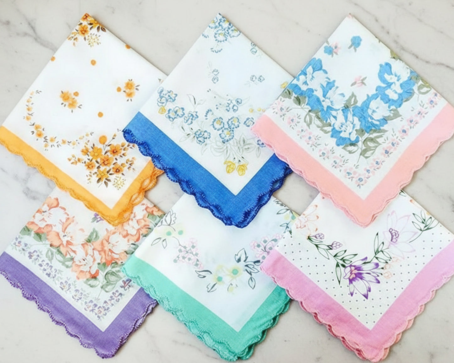 Women’s Elegant Floral Cotton Hankies with Pastel Borders & Floral Prints