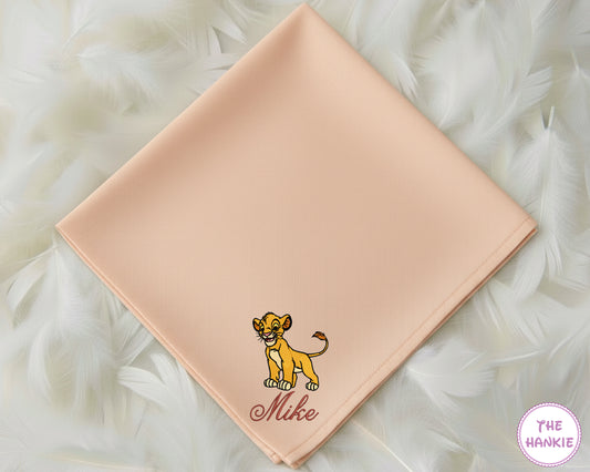 Custom Lion Cub Cartoon Embroidered Cotton Handkerchief