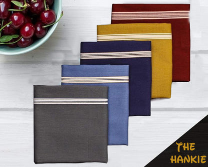 Assorted Cotton Dark Base with Colored Border Handkerchiefs for Men's - Pack of 5