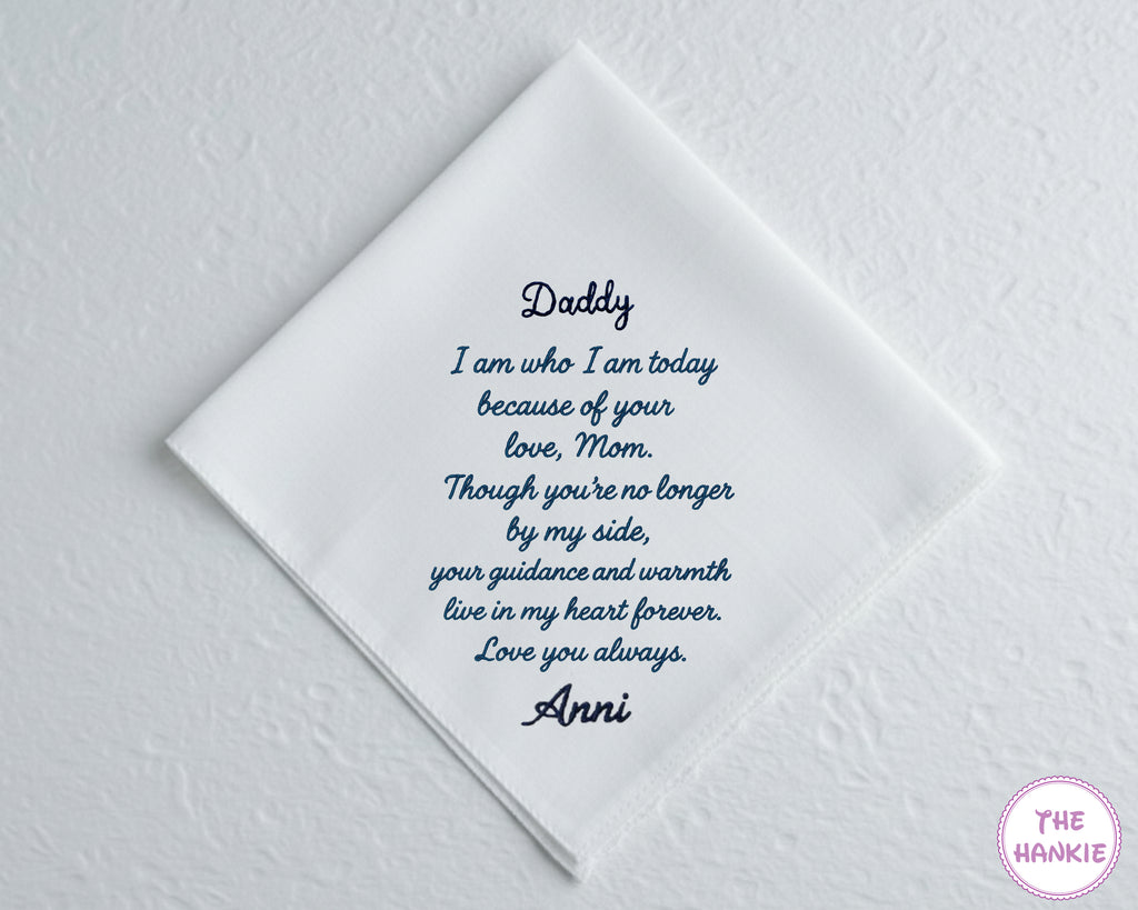 Custom Cotton Embroidery Memorial Handkerchief for Dad
