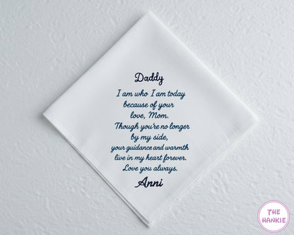 Custom Cotton Embroidery Memorial Handkerchief for Dad
